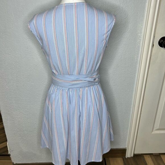 Vineyard Vines Stripped V-Neckline Waist Wrap Blue White Red Mini Dress Sz 2 - Picture 3 of 13